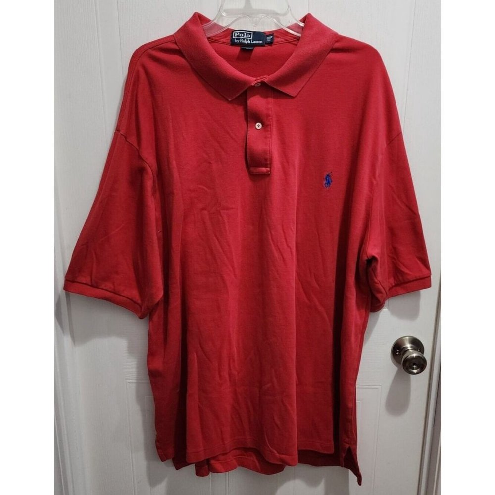 Polo Ralph Lauren Red Short Sleeve Polo Shirt Size 2XLT Blue Pony 100% Cotton